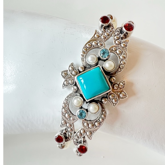 🌟NICKY BUTLER 925 Sterling Silver Turquoise Pearl Multi Gem Bracelet NEW NB - Picture 5 of 15